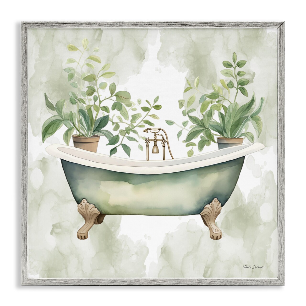 Stupell Industries Bath Oasis with Greenery Framed Giclee, design by Nicole DeCamp